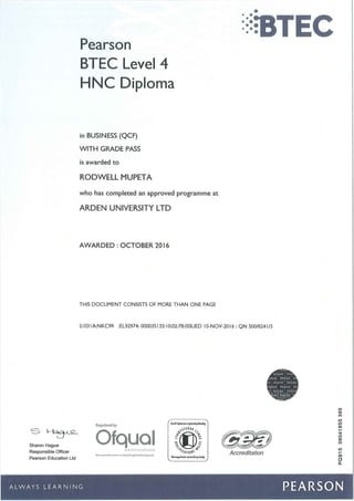 BTEC level 4 HNC DIPLOMA in Business