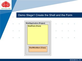 Company
LOGO
DEVACOM CO., LTD.
Demo Stage1 Create the Shell and the Form
 