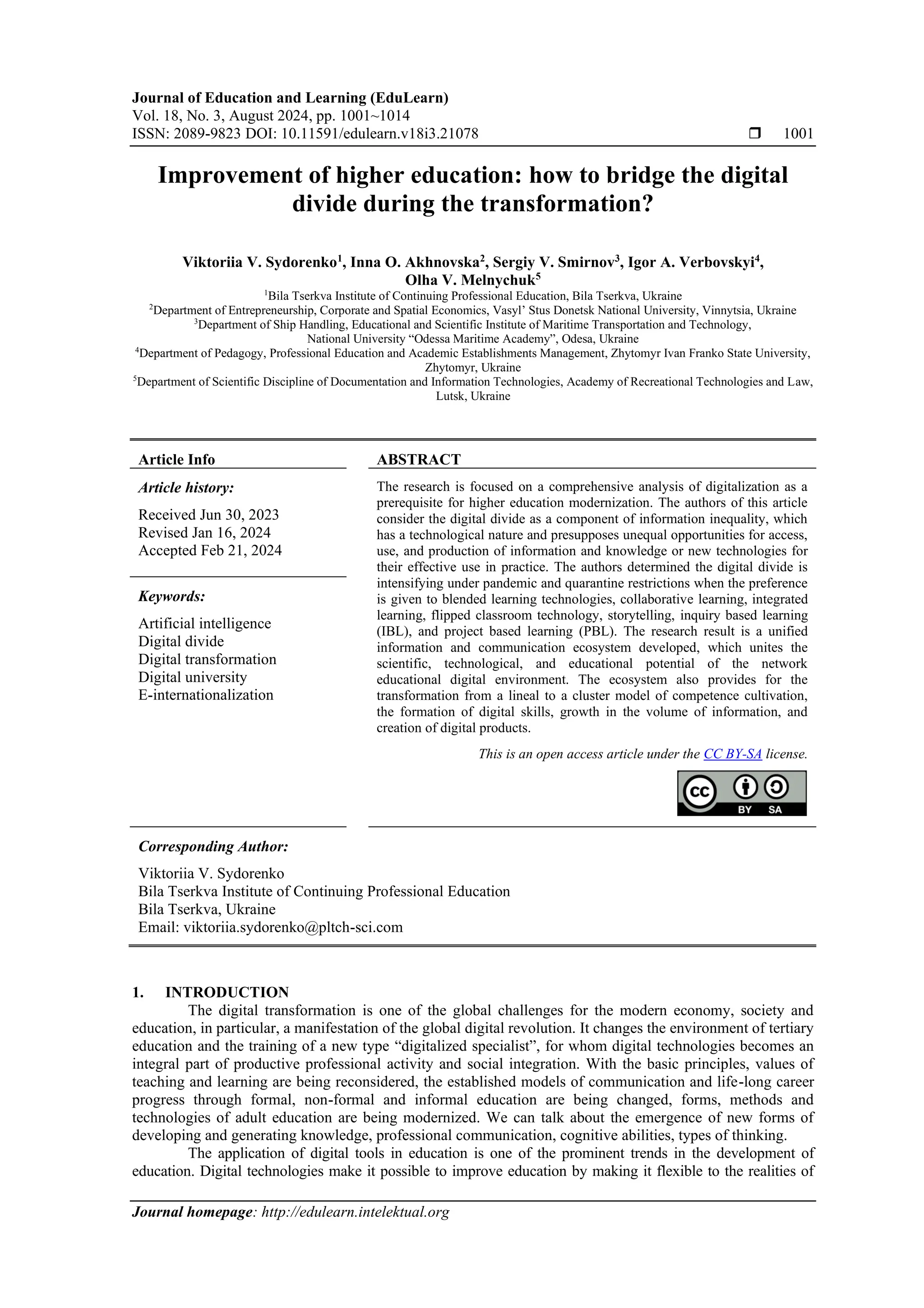 Improvement of higher education: how to bridge the digital divide ...