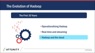 © 2016 Attunity
The Evolution of Hadoop
•Operationalising Hadoop
•Real-time and streaming
•Hadoop and the cloud
The First 10 Years
 