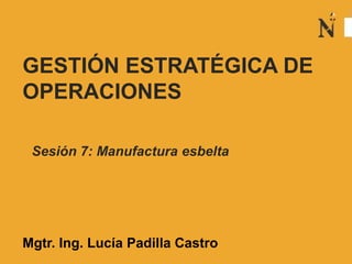 GESTIÓN ESTRATÉGICA DE
OPERACIONES
Sesión 7: Manufactura esbelta
Mgtr. Ing. Lucía Padilla Castro
 