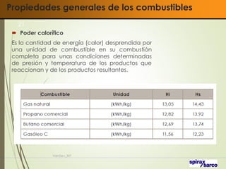 Propiedades generales de los combustibles
 Poder calorífico
Es la cantidad de energía (calor) desprendida por
una unidad de combustible en su combustión
completa para unas condiciones determinadas
de presión y temperatura de los productos que
reaccionan y de los productos resultantes.
VaInGe-r_307
21
 