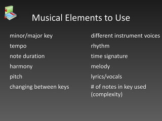 Stable Tones
Emotion Counts
Musical Considerations
Melodic Shape
 
