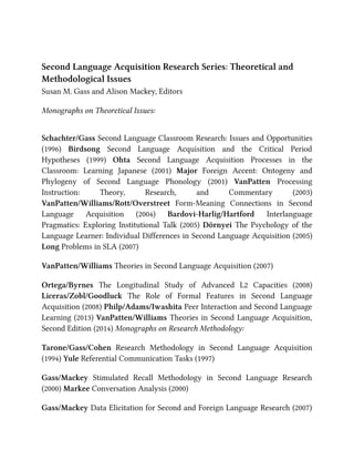 Theories in Second Language Acquisition 2nd Edition Bill Vanpatten | PDF