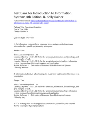 Test Bank for Introduction to Information Systems 4th Edition: R. Kelly ...