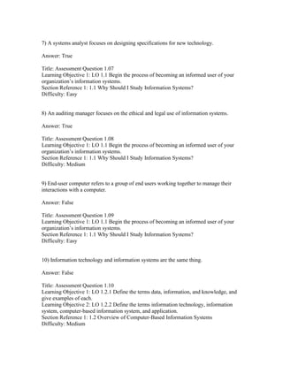 Test Bank for Introduction to Information Systems 4th Edition: R. Kelly ...