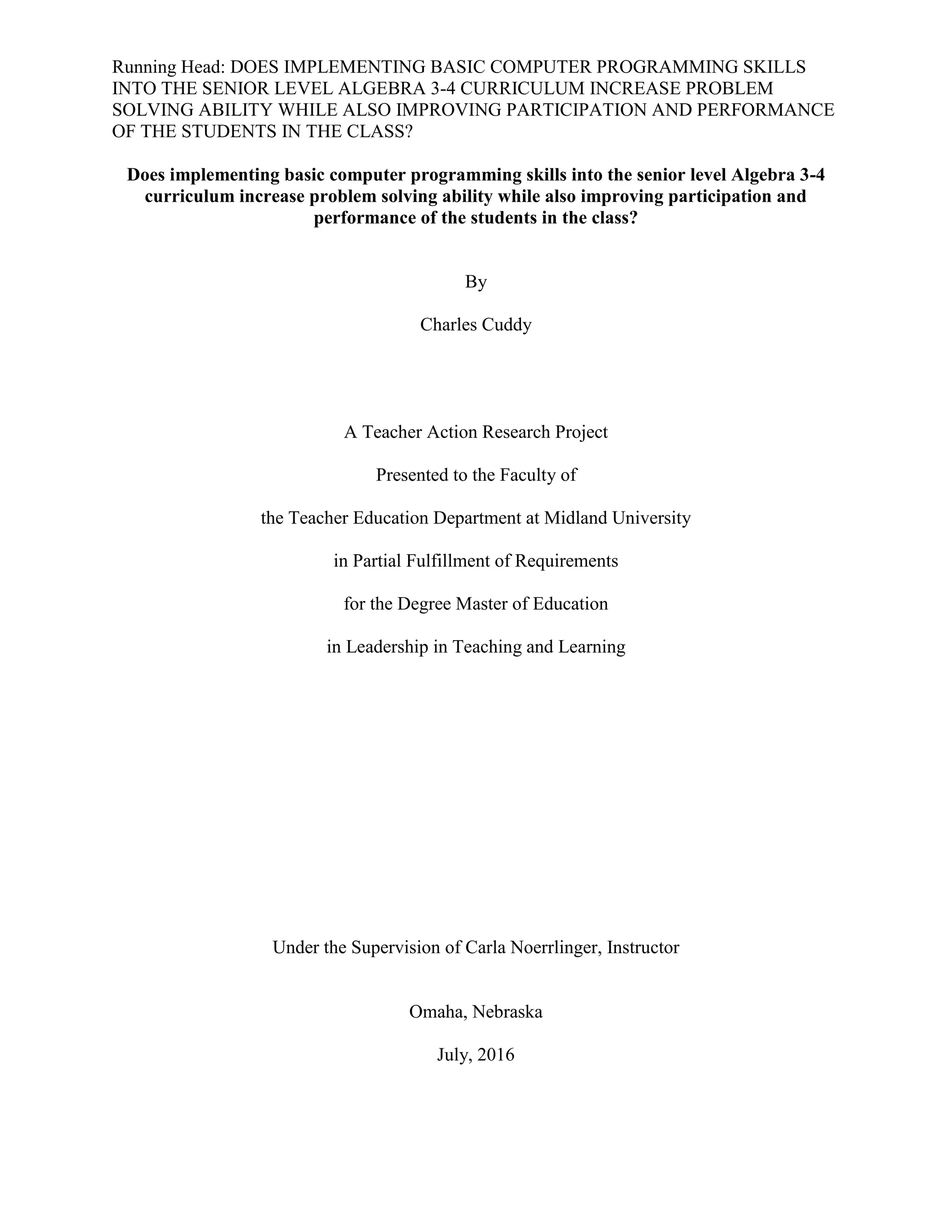 Computer Programming in High School: Research Paper | PDF