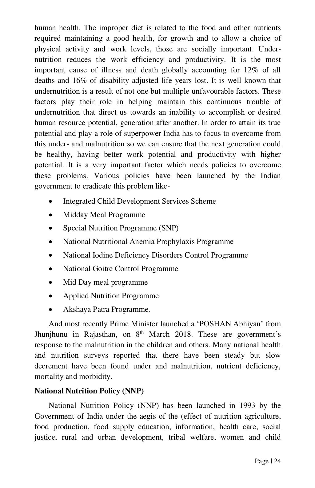 National Nutrition Programmes in India