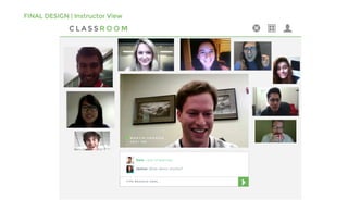 FINAL DESIGN | Instructor View
C L A S S R O O M
T Y P E M E S S A G E H E R E . . .
Dale: Lack of exercise
Janice: What about alcohol?
M A R T I N G R A N I E R
C S C I 1 0 2
 