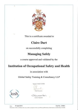 IOSH Managing Safely Certificate