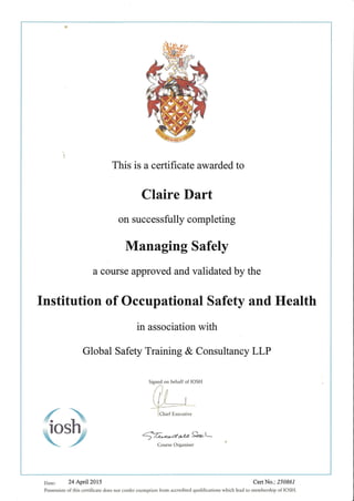 IOSH Managing Safely Certificate