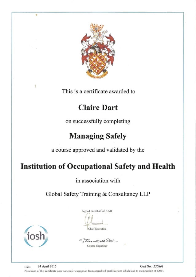 IOSH Managing Safely Certificate PDF