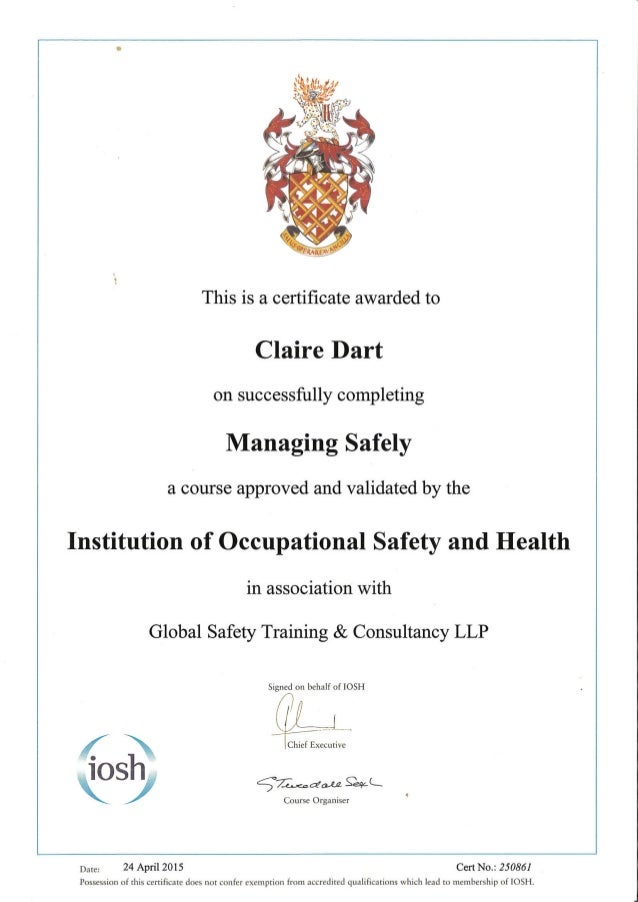 IOSH Managing Safely Certificate IOSH Managing Safely Certificate