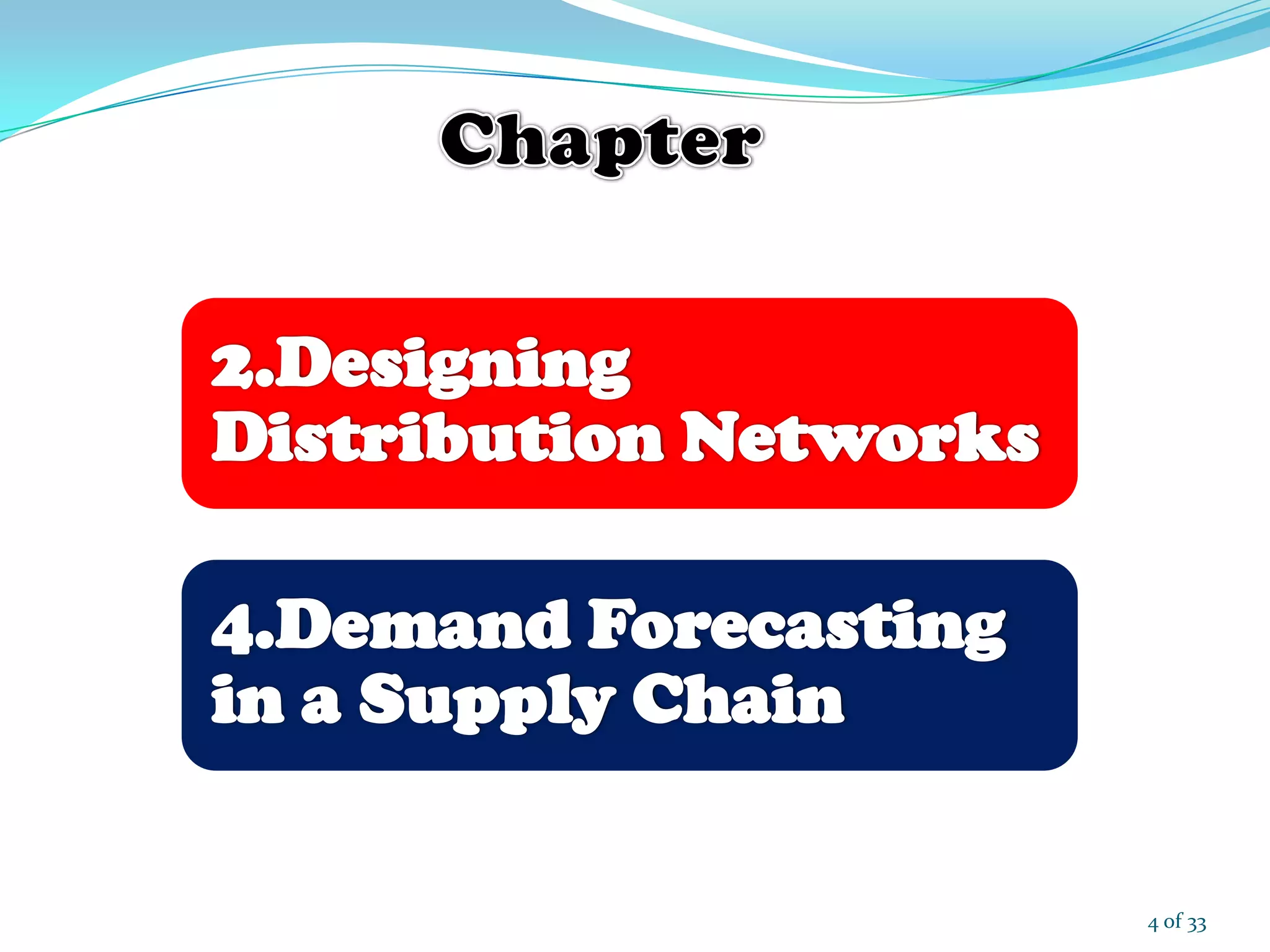 2.Designing
Distribution Networks
4.Demand Forecasting
in a Supply Chain
4 of 33
 