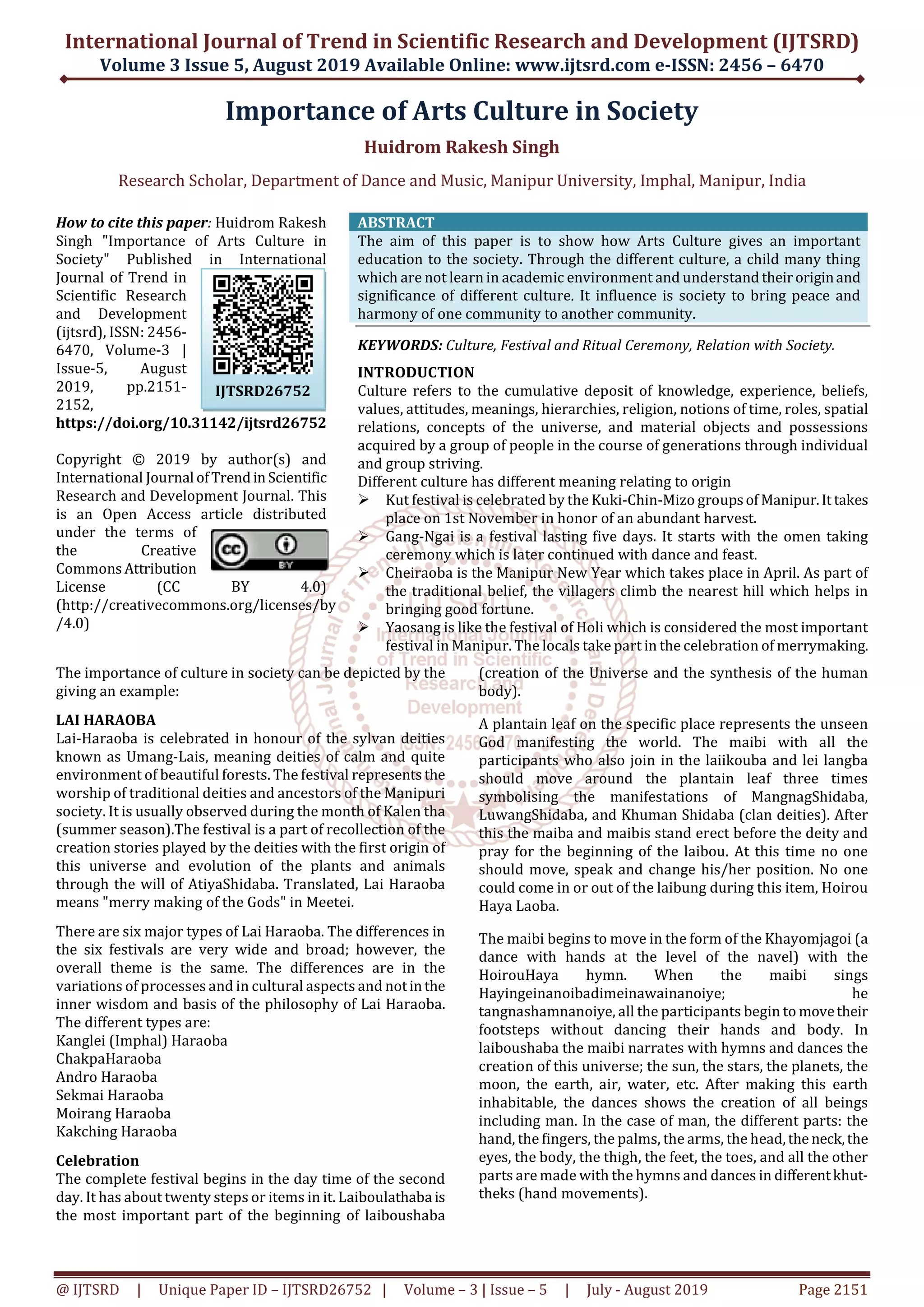 Importance of Arts Culture in Society | PDF