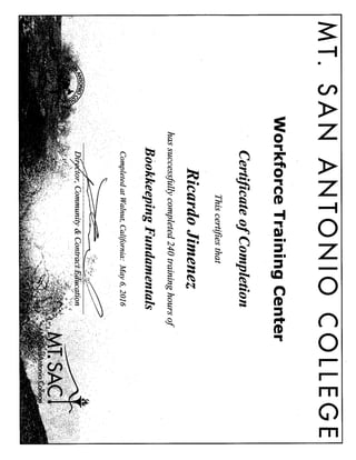 Ricardo Jimenez Mt San Antonio Bookkeeping Certificate