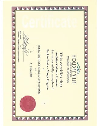 Certificate - Internal Training Holiday Villa