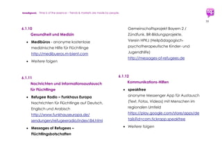 trendquest. Time is of the essence – Trends & Markets & People.
33
Digitale Integration: Internet & Mobiles Web – Lösungen, Dienstleister, Potenziale
Vorläufiger Datenstand. Version/Datum: 21.10.2015 - Nutzungsrechte: CC-BY-ND 10/2015, Walter Matthias Kunze, trenqduest, www.trendquest.eu
 