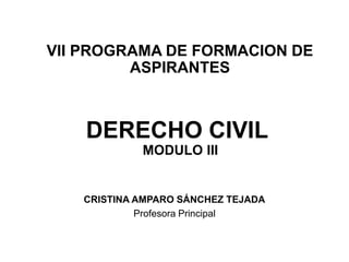 DERECHO CIVIL
MODULO III
CRISTINA AMPARO SÁNCHEZ TEJADA
Profesora Principal
VII PROGRAMA DE FORMACION DE
ASPIRANTES
 