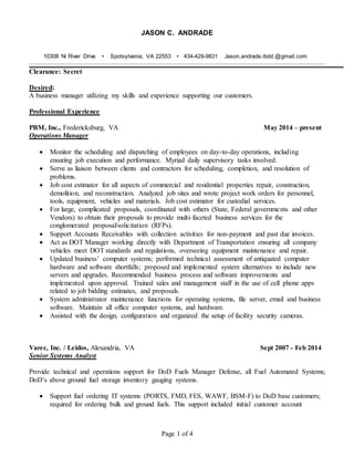 JAndradeResume-102114(S) Operations Mamager | PDF