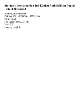 Statutory Interpretation 2nd Edition Ruth Sullivan | PDF