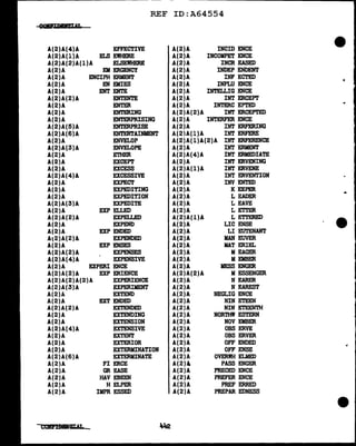 -------------- - -
REF ID:A64554
A(2)A(4)A
A(2)A(l)A
A(2)A(2)A(l)A
A(2)A
EFFECTIVE
ELS EWHERE
ELSEWHERE
Ell ERGENCY
ENCIPH ERMENT
EN EMIES
A(2)A
A(2)A
A(2)A
A(2)A(2)A
A(2)A
A(2)A
A(2)A
A(2)A(5)A
A(2)A(6)A
A(2)A
A(2)A(3)A
A(2)A
A(2)A
A(2)A
A(2)A(4)A
A(2)A
A(2)A
ENT ENTE
ENTENTE
ENTER
ENTERING
ENTERPRISING
ENTERPRISE
ENTERTAINMENT
ENVELOP
ENVELOPE
ETHER
EXCEPT
EXCESS
EXCESSIVE
EXPECT
EXPEDITING
EXPEDITION
EXPEDITE
A(2)A
A(2)A(3)A
A(2)A
A(2)A(2)A
A(2)A
EXP ELLED
EXPELLED
EXPEND
EXP ENDED
EXPENDED
EXP ENSES
EXPENSES
EXPENSIVE
EXPERI ENCE
A(2)A
A2)A(2)A
A(2)A
A(2)A(2)A
A(2)A(4)A
A(2)A
A(2)A(2)A
A(2)A(2)A(2)A
A(2)A(3)A
A(2)A
A(2)A
A(2)A(2)A
A(2)A
A(2)A
A(2)A(4)A
A(2)A
A(2)A
A(2)A
A(2)A(6)A
A(2)A
A(2)A
A(2)A
A(2)A
A(2)A
EXP ERIENCE
EXPERIENCE
EXPERIMENT
EXTEND
EXT ENDED
EXTENDED
EXTENDING
EXTENSION
EXTENSIVE
EXTENT
EXTERIOR
EXTERMINATION
EXTERMINATE
Fl ERCE
GR EASE
HAV EBEEN
H ELPER
IMPR ESSED
A(2)A INCID ENCE
A(2)A INCOMPET ENCE
A(2)A INCR EASED
A(2)A INDEP ENDF.NT
A(2)A INF ECTED
A(2)A INFLU ENCE
A(2)A INTELLIG ENCE
A(2)A INT ERCEPT
A(2)A INTERC EPTED
A(2)A(2)A INT ERCEPTED
A(2)A INTERFER ENCE
A(2)A INT ERFERING
A(2lA(l)A INT ERFERE
A(2)A(l)A(2)A INT ERFERENCE
A(2)A INT ERMENT
A(2)A(4)A INT ERMEDIA'l'E
A(2)A INT ERVENING
A(2)A(l)A INT ERVENE
A(2)A INT ERVENTION
A(2)A INV ENTED
A(2)A K EEPER
A(2)A L EADER
A(2)A L EAVE
A(2)A L ETTER
A(2)A(l)A L ETTERED
A(2)A LIC ENSE
A(2)A LI EUTENANT
A(2)A MAN EUVER
A(2)A MAT ERIEL
A(2)A MEAGER
A(2)A MEMBER
A(2)A MESS ENGER
A(2)A(2)A MESSENGER
A(2)A N EARER
A(2)A N EAREST
A(2)A NEGLIG ENCE
A(2)A NIN ETEEN
A(2)A NIN ETEENTH
A(2)A NORTHW ESTERN
A(2)A NOV EMBER
A(2)A OBS ERVE
A(2)A OBS ERVER
A(2)A OFF ENDED
A(2)A OFF ENSE
A(2)A OVERWH ELMED
A(2)4 PASS ENGER
A(2)A PRECED ENCE
A(2)A PREFER ENCE
A(2)A PREF ERRED
A(2)A PREPAR EDNESS
"'
 