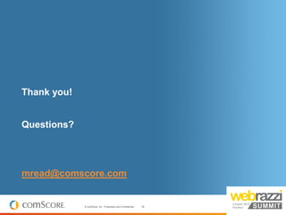 Thank you!


Questions?




mread@comscore.com


             © comScore, Inc. Proprietary and Confidential.   34
 
