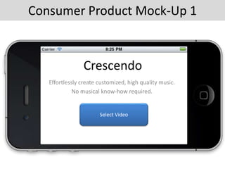 Crescendo
Effortlessly create customized, high quality music.
No musical know-how required.
Select Video
Consumer Product Mock-Up 1
 