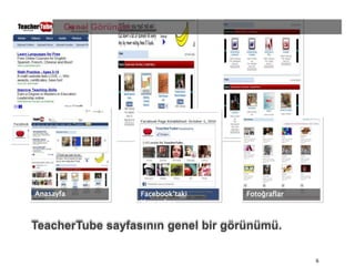 Genel GörünümAnasayfaFacebook’taki HayranlarıFotoğraflarTeacherTube sayfasının genel bir görünümü.6