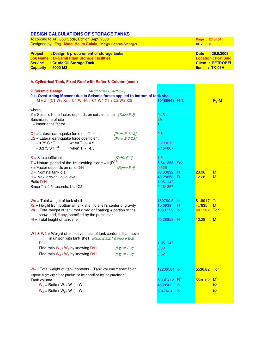 41914644 Storage tank design calculations seismic design overturning 