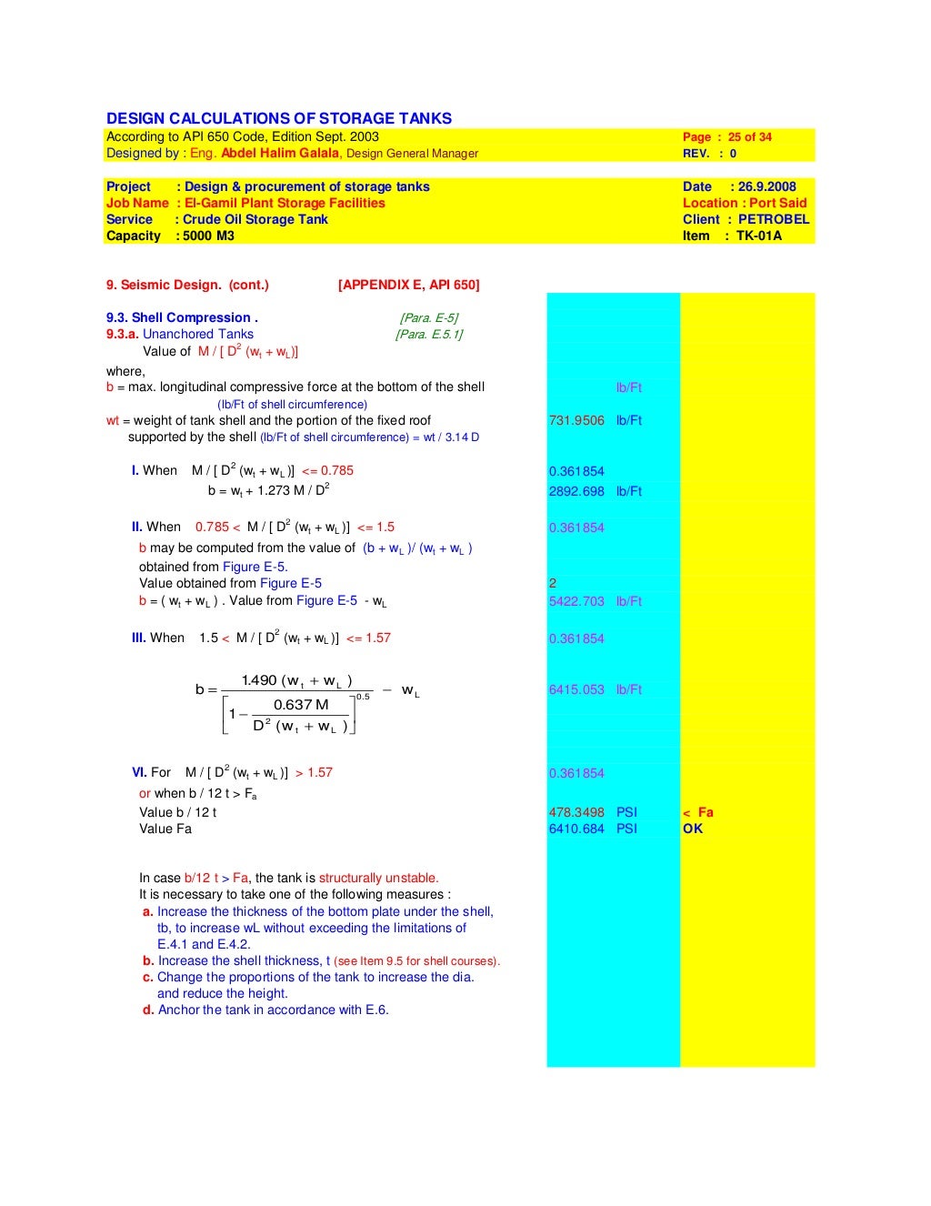 41914644 Storage tank design calculations seismic design overturning 