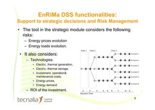 8
EnRiMa DSS functionalities:
Support to strategic decisions and Risk Management
• The tool in the strategic module consid...