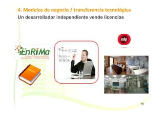 4. Modelos de negocio / transferencia tecnológica
16
Un desarrollador independiente vende licencias
 