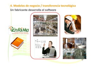 4. Modelos de negocio / transferencia tecnológica
17
Un fabricante desarrolla el software
 