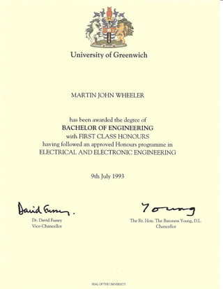 Bachelor Of Engineering 1st Class hons Certificate