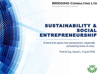 SUSTAINABILITY &
SOCIAL
ENTREPRENEURSHIP
A trend that opens new perspectives, especially
considering times of crisis
Prof.Dr.Ing. David L. Fuschi PhD
 