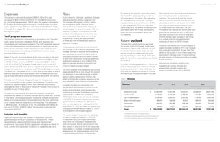 Financial report	 2928	 Annual Service Plan Report
Expenses
The society’s expenses decreased to $80.6 million this year,
compared to $83.9 million in 2012/13. Of this, $59.9 million was
for contracted representation, $10.9 million for salaries and benefits,
$2.3 million for building and amortization, and $7.4 million for other
costs. Table 4 on page 30 shows LSS expenses for 2013/14. Tables
6 through 12 on pages 30 – 32 summarize the society’s expenses for
the past four years.
Tariff program expenses
The financial statements are prepared in accordance with Canadian
public sector accounting standards (PSAS), and expenses are
consolidated and reported as programs. The tariff expenses reported
in the financial statements include payments to the private bar, any
direct service contracts, and an allocation for both public services
(formerly application processing) and tariff administration costs
(formerly tariff processing).
Tables 7 through 10 provide details of the costs included in the tariff
expenses. Total expenditures for tariff programs were $70.6 million
or 87.6% of total spending in 2013/14 compared to $73.3 million
or 87.4% in 2012/13. The largest change was in the criminal tariff,
which decreased $2.6 million due to a significantly reduced cost for
Category C cases but an increased cost in Criminal Category A cases.
The family tariff decreased by $1.1 million due to a decrease in referral
approval rates, and the child protection tariff increased $0.8 million
due to more referrals as a result of increased demand for the service.
The total cost of Criminal Category B cases for the year was
$2.2 million, or $0.3 million greater than budgeted. This deficit was
covered by transferring $0.3 million from deferred contributions,
leaving $0.6 million in this fund at the end of the year. This amount is
available for use in future years.
To determine the costs for tariff and duty counsel, the society
estimates the liability for services provided by the private bar. To arrive
at this figure, LSS uses an actuarial model that includes actual costs
based on invoices received and estimated costs for work performed
on all unbilled referrals made during the fiscal year. The calculation
is 90% accurate, 19 times out of 20. The estimated tariff liability at
the end of 2013/14 is $10.9 million. The actuarial model was last
reviewed in 2012/13.
Salaries and benefits
Salary and benefit costs are subject to negotiated collective
agreements and terms and conditions of employment. These
agreements are approved by the society and the provincial
government. The current BCGEU agreement will expire on March 31,
2015, and the PEA agreement will expire on September 30, 2014.
Risks
During the prior fiscal year, legislative changes
were enacted that directly impacted LSS.
The changes affected the criminal, family,
and immigration tariffs. We may not be
able to see and understand the impacts of
these changes for up to three years. LSS will
continue its practice of monitoring all tariff
costs on a monthly basis and reporting any
cost increases as they occur. At this time,
no additional funding has been provided
to offset any cost increases as a result of
legislative changes.
Increasing case costs and service demands
will continue to be a risk that the society must
manage. Success in analysis and forecasting
tariff costs during the 2012/13 and 2013/14
fiscal years provided the information needed
to work with the ministry to secure additional
funding and approval to incur a deficit. The
ability to manage demand continued to be
critical to meeting budget targets.
The MOU created three categories for criminal
cases and set limits on the amount the society
can spend on a case before having to obtain
special funding agreements. This has the
effect of limiting the society’s exposure to the
ever-expanding costs of large criminal cases.
Long-term funding for immigration and
refugee legal aid remained a concern for the
society as immigration volume pressures
continued to fluctuate. Federal and provincial
funding of $1.7 million was available in
2013/14 and these funds will also be available
in 2014/15. The federal and provincial funding
agreement expired March 31, 2013, and a
new four-year agreement was signed, which
ends March 31, 2017, but does not contain any
funding commitment beyond March 31, 2014,
for immigration and refugee legal aid.
The society began the process for replacing
its case management system in 2012/13.
In December 2012, the board committed
$4.3 million for this project. Development
work has started, and we plan to launch the
new system in late 2014/15. In the future, any
major delays or increases in projected costs of
development and implementation could have
a negative financial impact on the society.
For three of the past four years, the society
has restricted capital spending in order to
minimize deficits. Currently, after adjusting
for the CMS replacement, the society’s
capital asset book value represents 18.5%
of their original cost. This is an indication
that a majority of the assets are beyond their
estimated useful life. Future maintenance
costs are likely to increase if assets are
not replaced.
Future outlook
The provincial government has approved
the society’s 2014/15 budget. The budget
included an additional $2 million for Justice
Innovation-Transformation Initiatives but
did not include any additional funding for
legislative changes noted above. Table 5 on
page 30 shows the projected financial outlook
for 2014/15.
However, increasing applications in family and
child protection and fluctuations in criminal
invoicing patterns will create challenges for
LSS, and will require the society to monitor
and report any changes throughout the year.
The trend to lower non-government revenues
over the past six years is expected to
continue. The amount of cash the society
has to invest has declined over the past two
years due to deficits and investment in ISIS,
the new computer system, and will result
in lower investment revenues. The Law
Foundation has advised the society that their
grant will be reduced by 18% or $645,000
per year, starting in the 2015/16 fiscal year.
Should interest rates increase in the future,
it is unlikely that the non-government
revenue will return to 2013/14 levels.
Deferred contribution of Criminal Category B
cases has been eroded by 67% over the past
two years and is now at a 10-year low. The
ability of the society to fund these cases may
be limited in the near future if costs continue
to be in excess of the annual funding provided
by the province.
Service cost increases resulting from
legislative and policy changes and
government-initiated projects also
pose a financial risk for LSS in 2014/15.
Table 3 Revenue
Revenue 20111
2012 2013 2014
Actual Budget
Government of BC $ 67,984,592 67,181,942 70,014,671 70,466,457 69,671,000
Funded cases2
4,118,076 8,433,593 8,399,263 4,727,367 2,855,000
Law Foundation grant 3,735,309 3,883,232 3,807,162 3,718,793 3,650,000
Notary Foundation grant 469,618 539,236 510,127 486,872 400,000
Investments 528,243 562,981 578,358 397,847 530,000
Miscellaneous3
38,669 112,137 233,094 260,526 115,000
Total $ $76,874,507 $80,713,121 $83,542,675 80,057,862 77,221,000
1 Restated to conform to Canadian PSAS.
2 Funded by provincial government (Criminal Category C)
3 Includes publishing revenue, administrative fees, etc.
 
