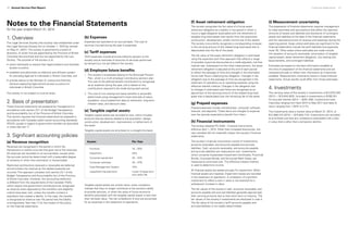 Financial statements	 4140	 Annual Service Plan Report
Notes to the Financial Statements
for the year ended March 31, 2014
1. Overview
The Legal Services Society (the society) was established under
the Legal Services Society Act on October 1, 1979 (as revised
on May 31, 2007). The society is governed by a board of
directors, of which five are appointed by the Province of British
Columbia (the province) and four are appointed by the Law
Society. The purpose of the society is to:
•	 assist individuals to resolve their legal problems and facilitate
access to justice,
•	 establish and administer an effective and efficient system
for providing legal aid to individuals in British Columbia, and
•	 provide advice to the Minister of Justice and Attorney
General respecting legal aid and access to justice for
individuals in British Columbia.
The society is not subject to income taxes.
2. Basis of presentation
These financial statements are prepared by management in
accordance with section 23.1 of the Budget Transparency
and Accountability Act of the Province of British Columbia.
This section requires that financial statements be prepared in
accordance with Canadian public sector accounting standards
(PSAS), except in regard to government transfers as described
in notes 3(a) and 17.
3. Significant accounting policies
(a) Revenue recognition
Revenues are recognized in the period in which the
transactions or events occurred that give rise to the revenues.
All revenues are recorded on an accrual basis, except when
the accruals cannot be determined with a reasonable degree
of certainty or when their estimation is impracticable.
Restricted contributions received or receivable are deferred
and amortized into revenue as the related expenses are
incurred. This approach complies with section 23.1 of the
Budget Transparency and Accountability Act of the Province
of British Columbia. However, this accounting treatment
is different from the requirements of the Canadian PSAS,
which require that government contributions be recognized
as revenue when approved by the transferor and eligibility
criteria have been met, unless the transfer contains a
stipulation that creates a liability. In this case, the transfer
is recognized as revenue over the period that the liability
is extinguished. See note 17 for the impact of this policy
on the financial statements.
(b) Expenses
Expenses are reported on an accrual basis. The cost of
services incurred during the year is expensed.
(c) Tariff expenses
Tariff expenses include amounts billed by lawyers to the
society and an estimate of amounts of services performed
by lawyers but not yet billed to the society.
(d) Employee future benefits
i.	 The society’s employees belong to the Municipal Pension
Plan, which is a multi-employer contributory pension plan.
The cost of the defined benefit contributions is recognized
as an expense during the year, and is based on the
contributions required to be made during each period.
ii.	 The cost of non-vesting sick leave benefits is actuarially
determined using management’s best estimate of salary
escalation, accumulated sick days at retirement, long-term
inflation rates, and discount rates.
(e) Tangible capital assets
Tangible capital assets are recorded at cost, which includes
amounts that are directly related to the acquisition, design,
construction, development, improvement, or betterment of
the asset.
Tangible capital assets are amortized on a straight-line basis:
Assets Per Year
Furniture 10 – 20%
Equipment 20%
Computer equipment 25 – 33%
Computer software 20 – 33%
Case Management System 10%
Leasehold improvements Lower of lease term
and useful life
Tangible capital assets are written down when conditions
indicate that they no longer contribute to the society’s ability
to provide services, or when the value of future economic
benefits associated with the tangible capital assets is less than
their net book value. The net writedowns (if any) are accounted
for as expenses in the statement of operations.
(f) Asset retirement obligation
The society recognizes the fair value of a future asset
retirement obligation as a liability in the period in which it
incurs a legal obligation associated with the retirement of
tangible long-lived assets that results from the acquisition,
construction, development, and/or normal use of the assets.
The society concurrently recognizes a corresponding increase
in the carrying amount of the related long-lived asset that is
depreciated over the life of the asset.
The fair value of the asset retirement obligation is estimated
using the expected cash flow approach that reflects a range
of possible outcomes discounted at a credit-adjusted, risk-free
interest rate. Subsequent to the initial measurement, the asset
retirement obligation is adjusted at the end of each period
to reflect the passage of time and changes in the estimated
future cash flows underlying the obligation. Changes in the
obligation due to the passage of time are recognized in the
statement of operations as an operating expense using the
effective interest method. Changes in the obligation due
to changes in estimated cash flows are recognized as an
adjustment of the carrying amount of the related long-lived
asset that is depreciated over the remaining life of the asset.
(g) Prepaid expenses
Prepaid expenses include memberships, computer software
licences, and deposits. These items are charged to expense
over the periods expected to benefit from them.
(h) Financial instruments
The society adopted PS 3450 – Financial Instruments,
effective April 1, 2012. Other than increased disclosures, the
new standard did not materially impact the society’s financial
statements.
The society’s financial instruments consist of investments,
accounts receivable, and accounts payable and accrued
liabilities. Cash, accounts receivable, and accounts payable
and accrued liabilities are measured at cost. Investments,
which comprise Guaranteed Investment Certificates, Provincial
Bonds, Corporate Bonds, and Structured Bank Notes, are
measured at amortized cost. The effective interest method
is used to determine income.
All financial assets are tested annually for impairment. When
financial assets are impaired, impairment losses are recorded
in the statement of operations. A writedown of a portfolio
investment to reflect a loss in value is not reversed for a
subsequent increase in value.
The fair values of the society’s cash, accounts receivable, and
accounts payable and accrued liabilities generally approximate
their carrying amounts due to their short term to maturity. The
fair values of the society’s investments are disclosed in note 4.
The fair value of the society’s tariff accounts payable and
accrued liabilities is not readily determinable.
(i) Measurement uncertainty
The preparation of financial statements requires management
to make estimates and assumptions that affect the reported
amounts of assets and liabilities and disclosure of contingent
assets and liabilities at the date of the financial statements,
and the reported amounts of revenue and expenses during the
reporting period. Areas where estimates are significant to the
financial statements include the tariff liabilities and expenses
(note 18). Other areas where estimates are made include
the valuation of accounts receivable, amortization of tangible
capital assets, asset retirement obligation, non-vesting sick
leave benefits, and contingent liabilities.
Estimates are based on the best information available at
the time of preparation of the financial statements and are
reviewed annually to reflect new information as it becomes
available. Measurement uncertainty exists in these financial
statements. Actual results could differ from those estimates.
4. Investments
The carrying value of the society’s investments is $12,974,300
(2013 — $15,642,803). Included in investments is $189,301
for accrued interest (2013 — $291,395). Investments have
maturities ranging from April 2014 to May 2017 and rates of
return ranging from 1.64% to 3.1%.
The investments have a market value at March 31, 2014, of
$12,966,315 (2013 — $15,645,713). Investments are recorded
at amortized cost less any writedowns associated with a loss
in value that is other than a temporary decline.
 