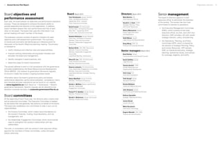 Organization overview	 98	 Annual Service Plan Report
Board objectives and
performance assessment
Each year, the board adopts its objectives and performance evaluation
process. These are designed to enhance the board’s ability to
provide leadership and direction to the organization. In addition,
board members assess their own performance and that of each
other on the board. The board chair uses this information in an
annual meeting with each member of the board.
The evaluation process consists of specific indicators for each
objective and a self-assessment questionnaire. The summary
of results and comments are distributed as a reference point for
discussion at the board’s May/June planning meeting. The process
is intended to:
•	 clarify individual and collective roles and responsibilities,
•	 improve working relationships among board members and
between the board and management,
•	 identify strengths in board practices, and
•	 determine areas for board improvement.
The society adheres to and is in full compliance with the governance
principles established by the Board Resourcing and Development
Office (BRDO). LSS reviews its governance framework regularly
to ensure it meets the society’s ongoing business needs.
Information about the board’s governance policy and bylaws,
performance objectives, performance evaluation, competency matrix,
and individual and peer evaluations can be found on our website
at www.legalaid.bc.ca (click About us  Governance  Board’s
governance framework). Specific inquiries can be directed to the
assistant corporate secretary at corporate.governance@lss.bc.ca.
Board committees
At the beginning of each fiscal year, the directors elect a board chair
and an executive committee. The Executive Committee is headed
by the board chair and generally has authority on behalf of the board.
The board also establishes two committees to help it carry out its
responsibilities:
•	 the Finance Committee, which makes recommendations on
the society’s finances, funding, fiscal allocations, and risk
management; and
•	 the Stakeholder Engagement Committee, which recommends
ways to strengthen the society’s relationships with key
stakeholders.
The chair, in consultation with the society’s chief executive officer,
appoints the members of these committees, unless the board
directs otherwise.
Board March 2014
Tom Christensen, lawyer (Vernon)
Chair, LSS Board of Directors
(September 2013 – present)
Chair, Executive Committee
David Crossin, QC (Vancouver)
Former Chair, LSS Board of Directors
(May 2011 – September 2013)
Former Chair, Executive Committee
Suzette Narbonne, lawyer (Sechelt)
Vice-Chair, LSS Board of Directors
Member, Executive Committee
Member, Stakeholder Engagement
Committee
Barbara Brink, CM, OBC (Vancouver)
Member, Finance Committee
Member, Stakeholder Engagement
Committee
Lead Board Member, Governance
Sheryl N. Lee, CPA, CA (Vancouver)
Chair, Finance Committee
Member, Executive Committee
Deanna Ludowicz, QC (Grand Forks)
Chair, Stakeholder Engagement Committee
Member, Executive Committee
Lead Board Member, Strategic Planning
Session
Alison MacPhail, lawyer (Victoria)
Member, LSS Board of Directors
Annita L. McPhee (Dease Lake/Terrace)
Member, Stakeholder
Engagement Committee
Puneet P. K. Sandhar, lawyer (Surrey)
Member, Finance Committee
Darrell J. Wickstrom, lawyer (Vancouver)
Member, Finance Committee
Senior management
The board of directors appoints a chief
executive officer to administer the business
of the society. The society has two main
committees to oversee its operations:
•	 the Executive Management Committee
(EMC), which consists of the chief
executive officer, as chair, and LSS’s four
directors. EMC provides LSS with overall
strategic direction, policy, and planning.
•	 the Operations, Planning, and Policy
Committee (OPP), which is chaired by
the director of Strategic Planning, Policy,
and Human Resources. OPP advises
EMC on interdivisional policy, strategic
planning, operational issues, and policies
for coverage, eligibility, and tariffs.
Directors March 2014
Mark Benton, QC
Chief Executive Officer
Harold V. J. Clark, CHRP
Strategic Planning, Policy, 
and Human Resources
Sherry MacLennan, lawyer
Public Legal Information
and Applications
Heidi Mason, lawyer
Legal Advice and Representation
Doug Wong, CPA, CA
Finance and Corporate Services
Senior managers March 2014
Brad Daisley, lawyer
Communications and General Counsel
David Griffiths, lawyer
Legal Services
Tamara Ilersich, CHRP
Human Resources and
Organizational Development
Carol Jung, CIA
Audit and Investigation
Trish Kumpf, lawyer
Aboriginal Services
Branka Matijasic
Intake and Referral Services
John Simpson, lawyer
Community and Publishing Services
Kathryn Spracklin
Strategic Planning and Policy
Janice Staryk
Lawyer Services
Mihai Strusievici
Information Technology
Eugene Wandell, CPA, CMA
Finance and Administration
 