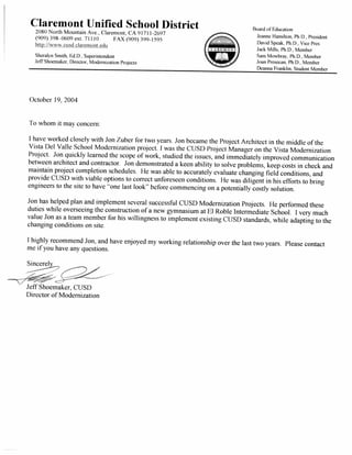Client Reference Letter Claremont USD