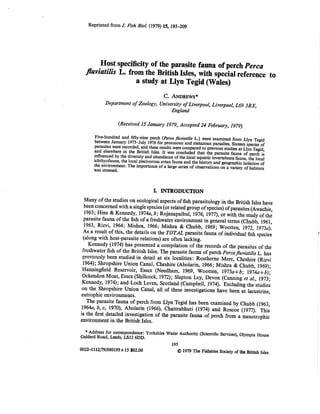 Andrews 1979 Host Specificity of the parasite fauna of perch