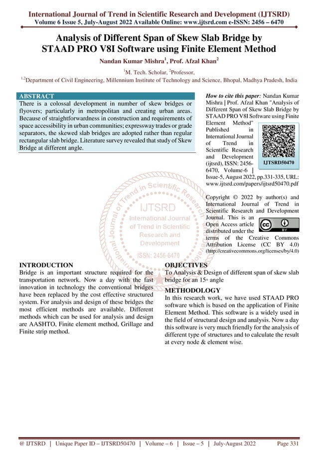 Analysis of Different Span of Skew Slab Bridge by STAAD PRO V8I ...
