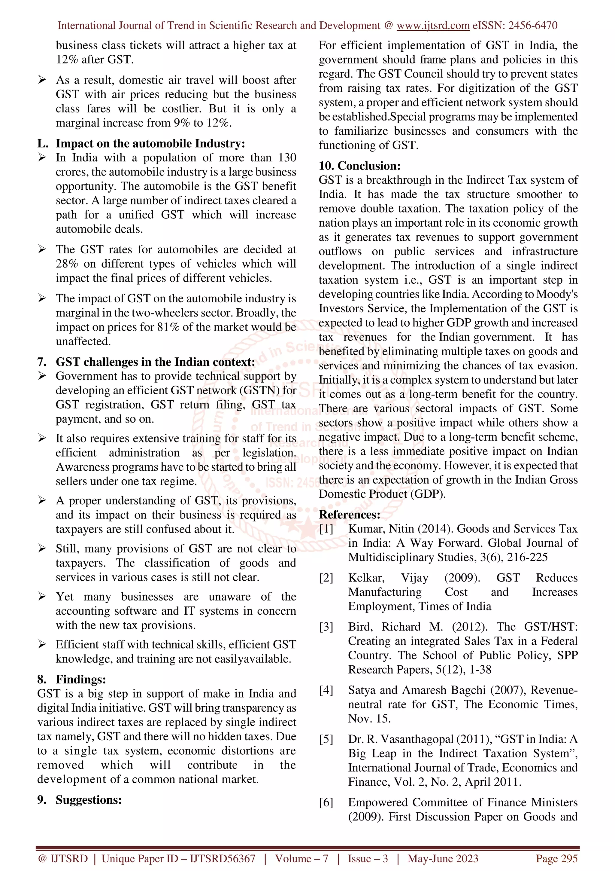 A Study on Challenges and Impact of Goods and Services Tax on Various ...