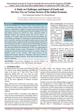 A Study on Challenges and Impact of Goods and Services Tax on Various ...