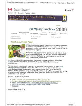 Prime Minister of Canada Web Site Exemplary Practices 2009