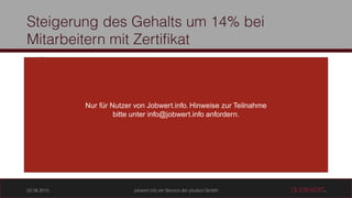 nein ja
Nur für Nutzer von Jobwert.info. Hinweise zur Teilnahme
bitte unter info@jobwert.info anfordern.
 