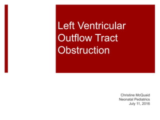Left Ventricular
Outflow Tract
Obstruction
Christine McQuaid
Neonatal Pediatrics
July 11, 2016
 