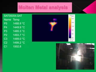 SAT00054.SAT
Name Temp
P5 1488.9 °C
P4 1449.9 °C
P3 1485.3 °C
P2 1493.7 °C
C3 1489.0 °C
C2 1499.2 °C
C1 1502.8
 