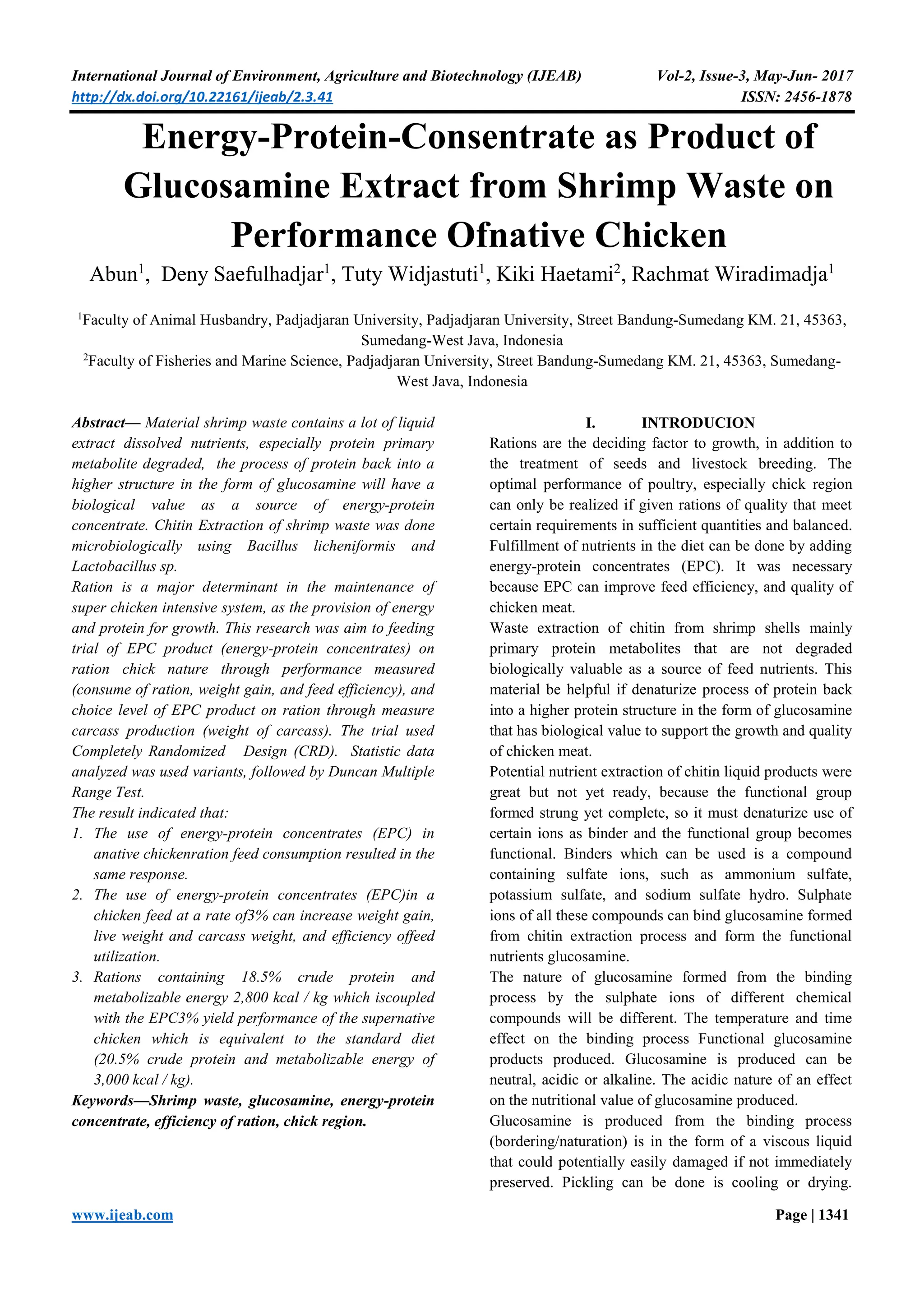 EnergyProteinConsentrate as Product of Glucosamine Extract from