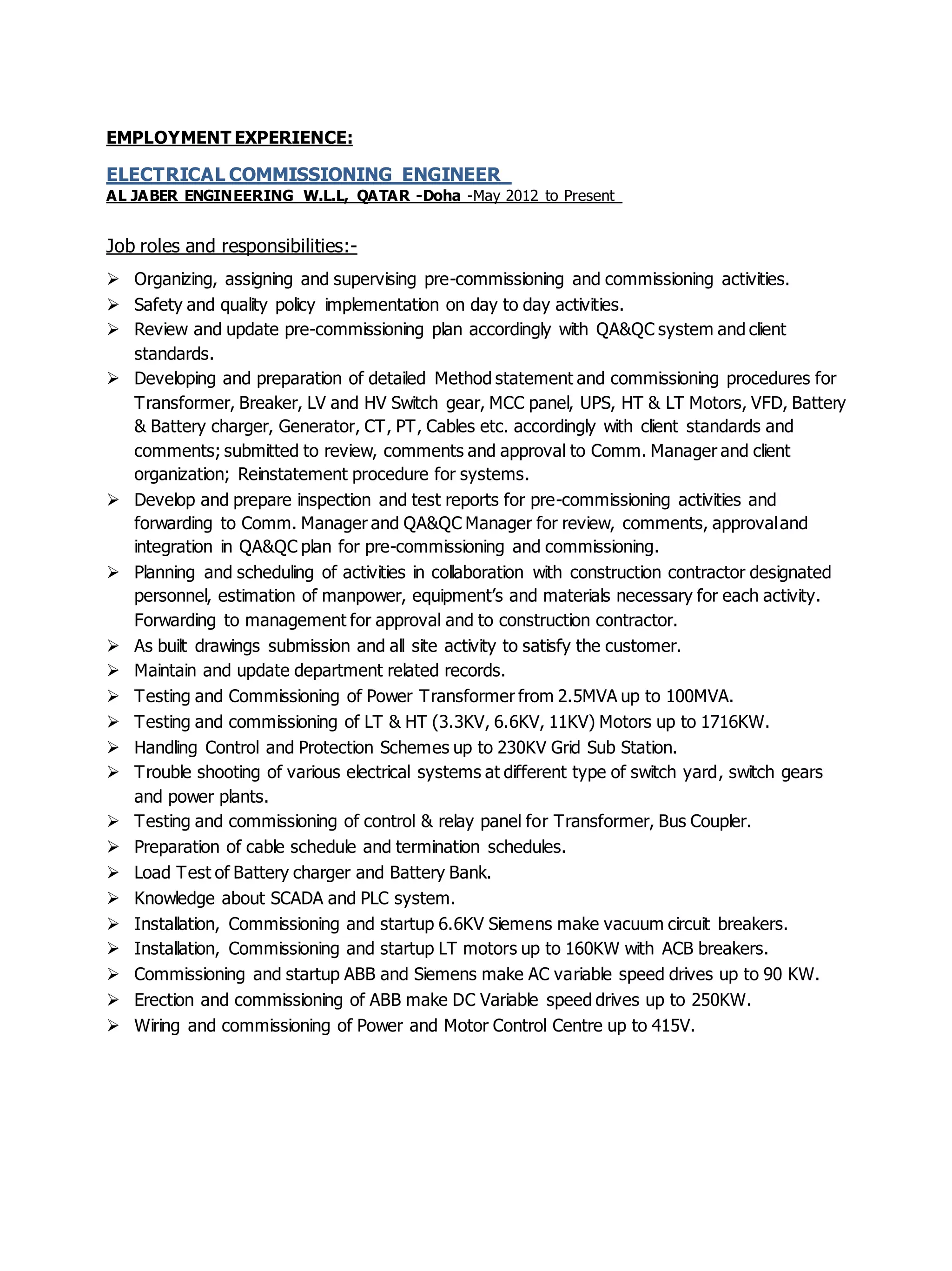 RESUME_ ARULMANIELECTRICAL COMMISSIONING ENGINEER (1) PDF